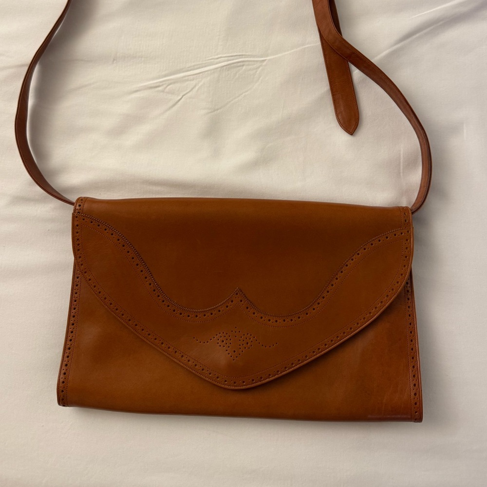 Ralph Lauren Tan Tooled Leather Crossbody Bag